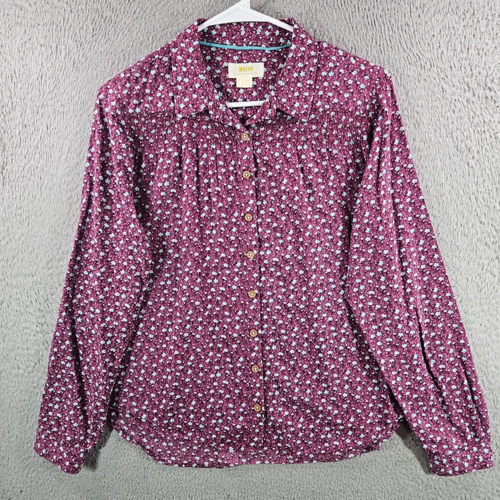 Maeve Anthropologie Womens 6 Burgundy‎ Floral Button Down Shirt Long Slv Blouse